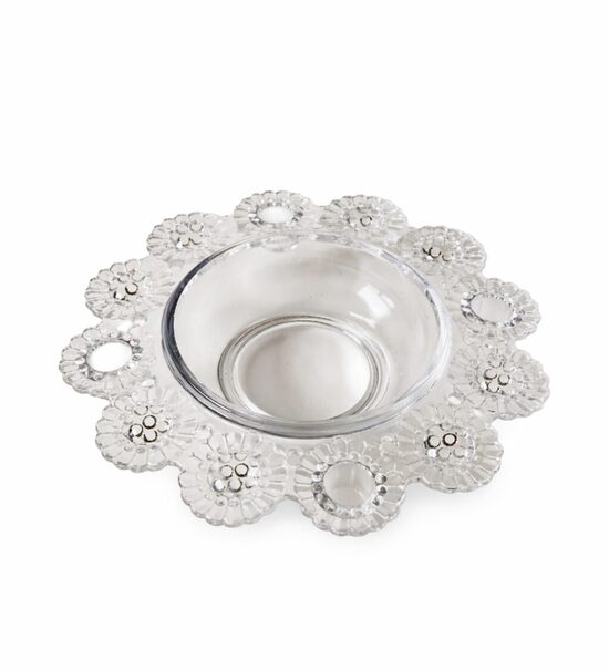 Vintage stikla svečturis / trauks ar ziedu motīvu